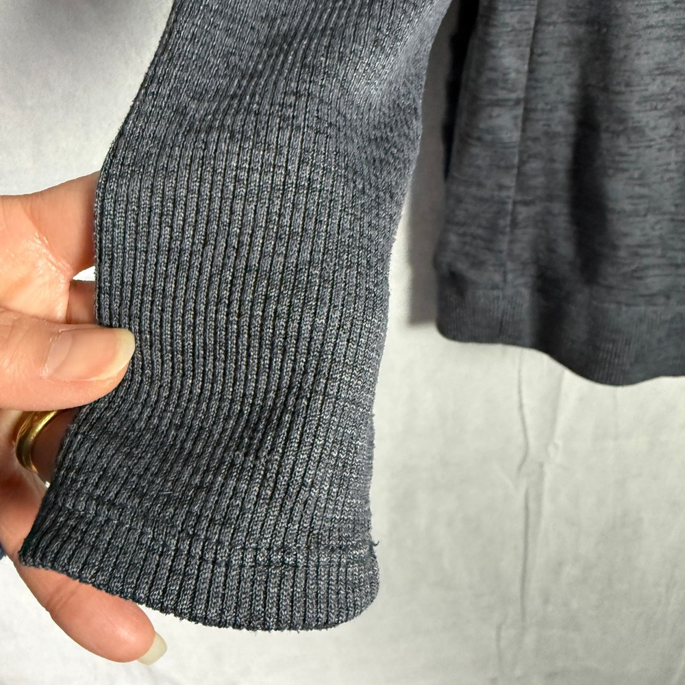 Athleta Heathered Charcoal Grey Hoodie Cardigan Sweater Open Front Size S Preppy - Picture 13 of 14